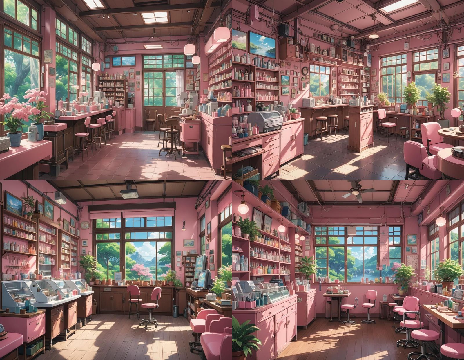 Pink Anime Nail Salon in Studio Ghibli Style