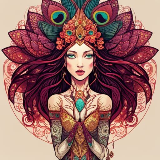 Steampunk Peacock Goddess Digital Art