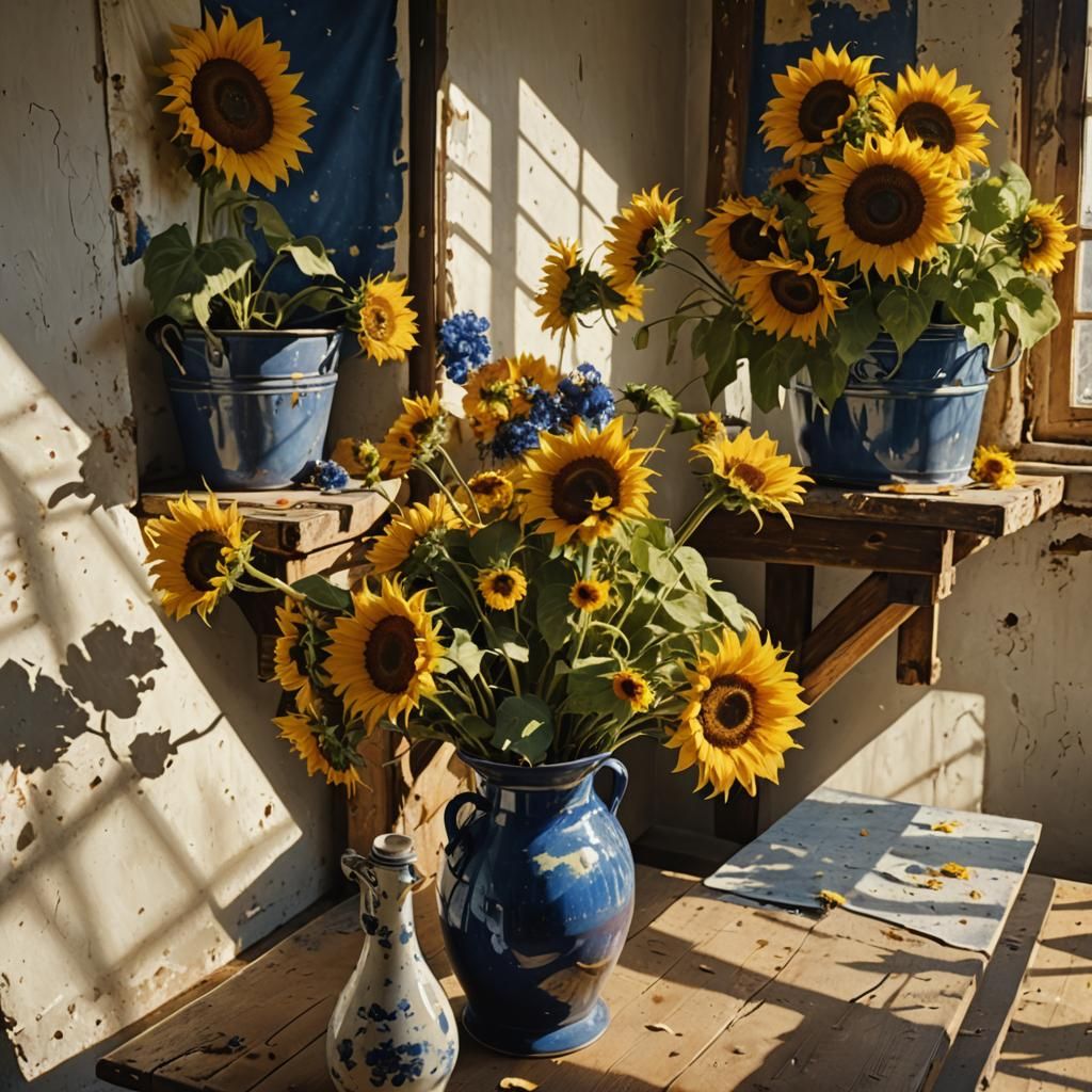 Sunflowers and Ukrainian Flag in Hyperreal Painting