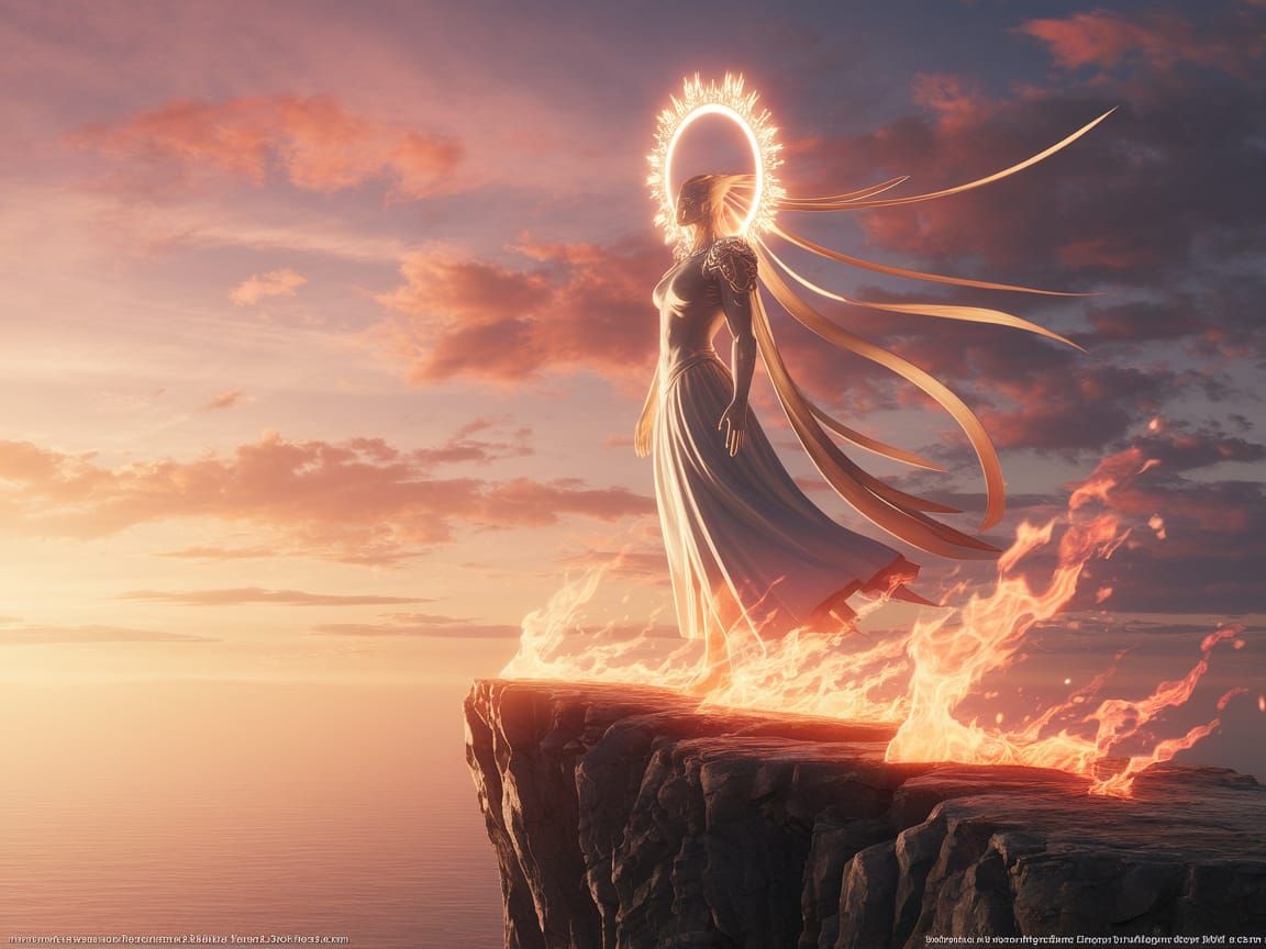 Majestic Aeon Radiates Golden Light in Sunset Landscape