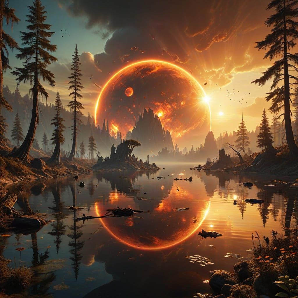 Alien World with Two Suns and Primitive Dwellings