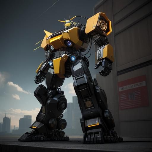 Yellow Dodge Charger Transforms into Robot in Sci-Fi Style