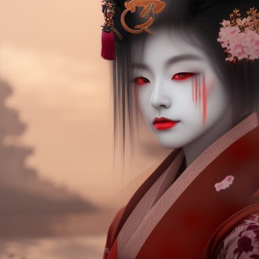 Japanese Ghost Geisha Demon in Detailed Matte Painting