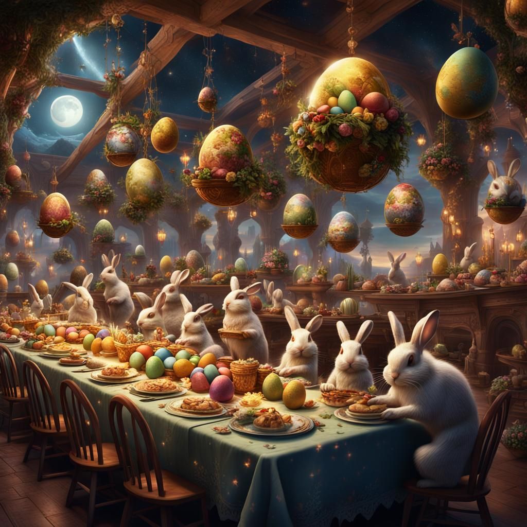 Bunnies' Easter Celebration on the Moon in Fantasyland