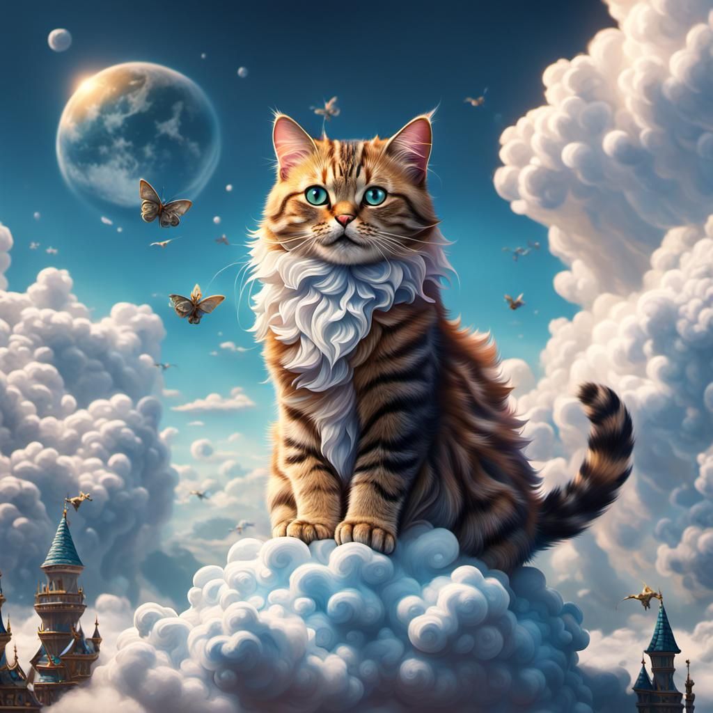 Cat in Cloud Kingdom: Detailed Matte Painting