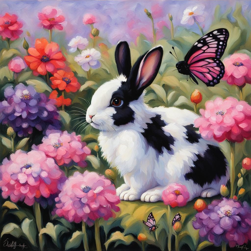 Flowers, Butterflies, and Bunnies in Impressionistic Style