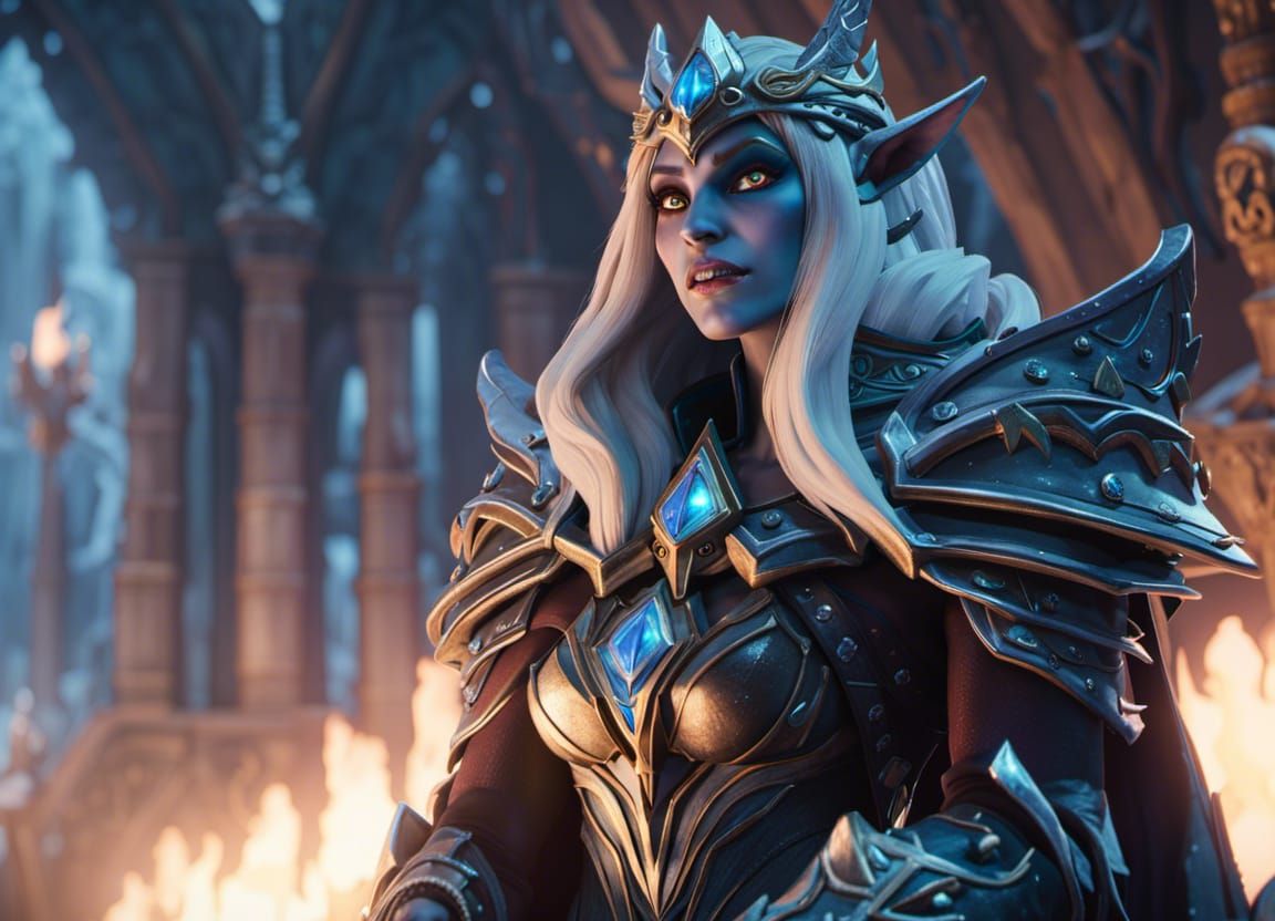 Elven Lich Queen on Frozen Throne