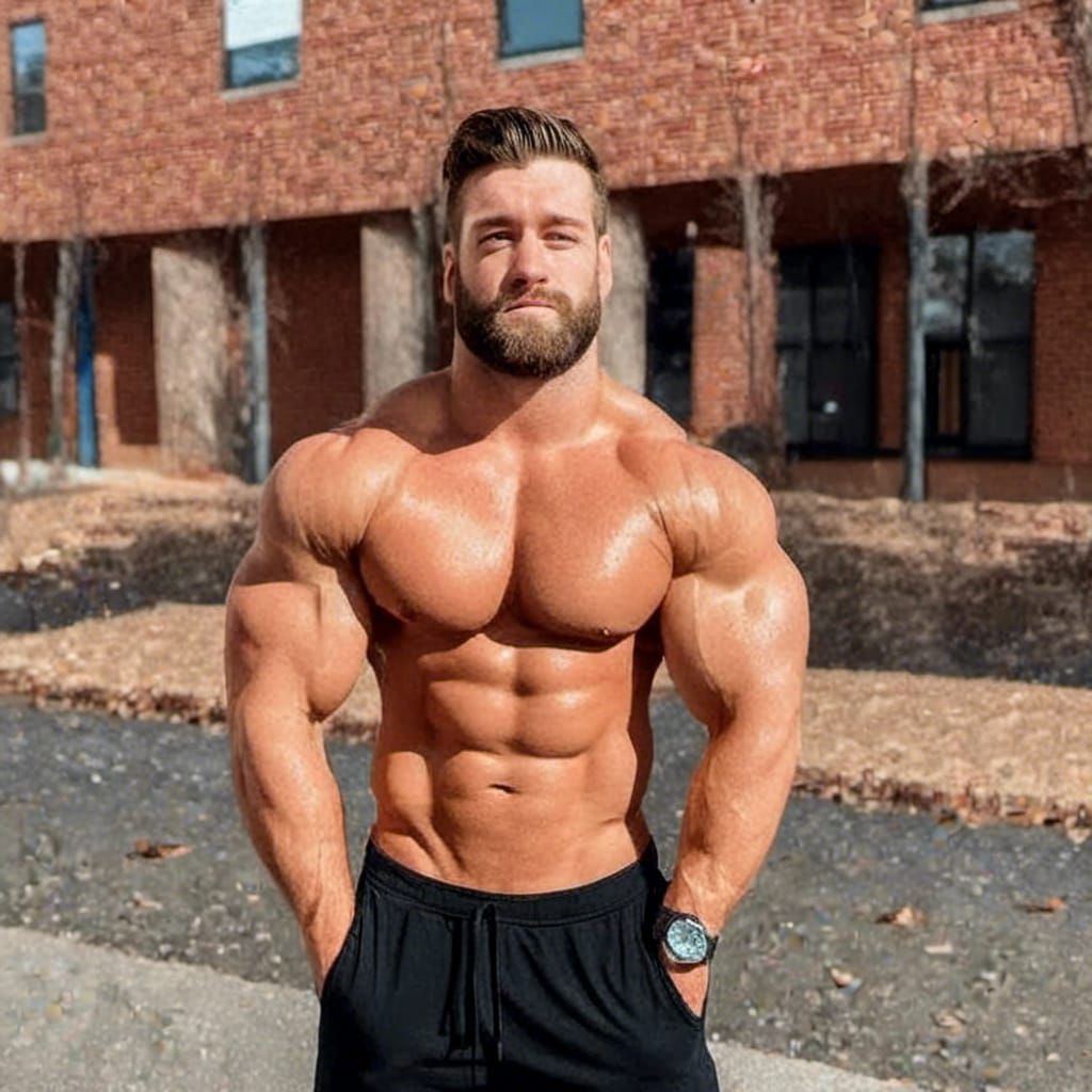 Joshua Daffern Bodybuilder photography, bodybuilder pose, fake tan, <lora:Joshua Daffern Face:1.0>, waist-up, bodybuildi...