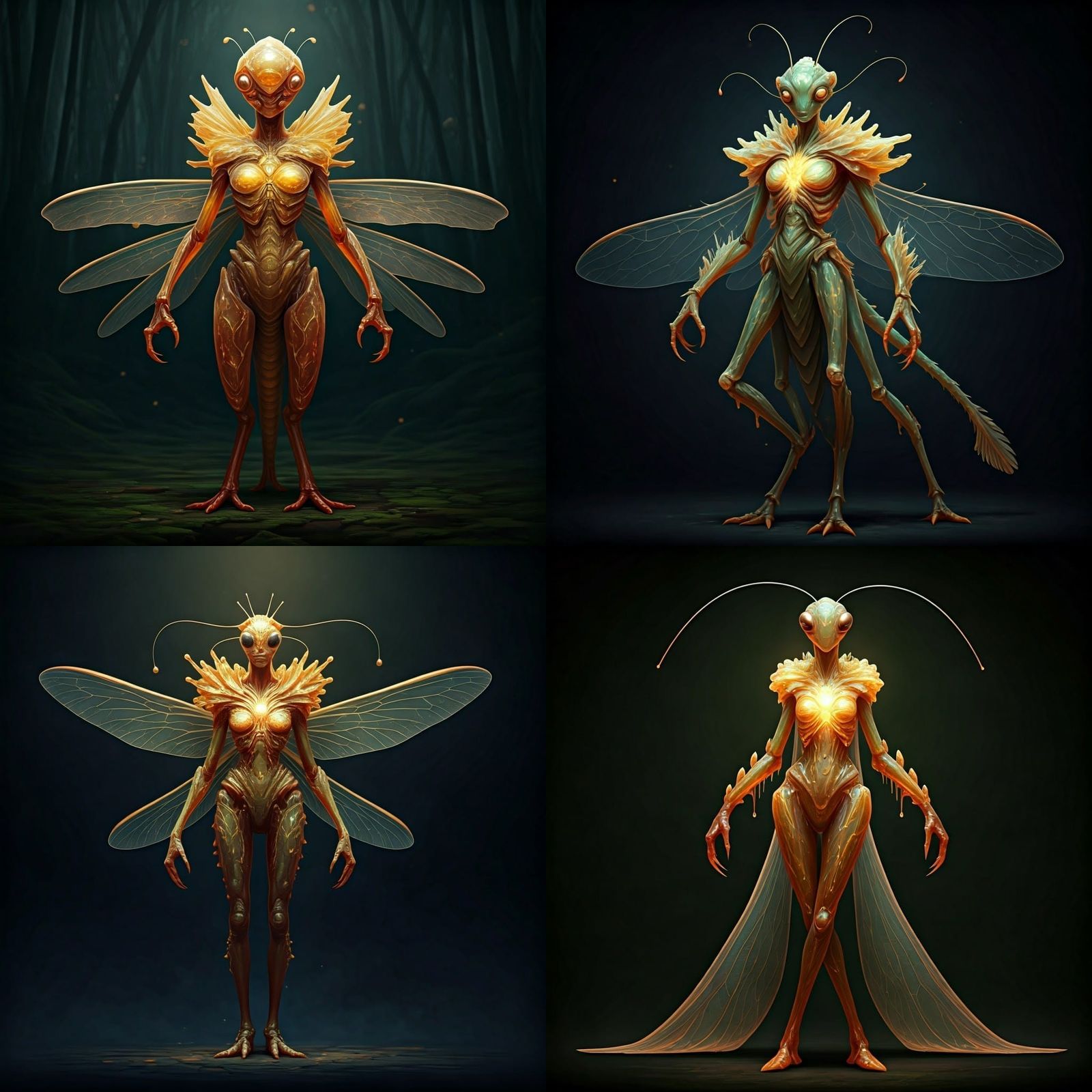 Semi-Translucent Beings with Glowing Energy Veins in Vibrant...