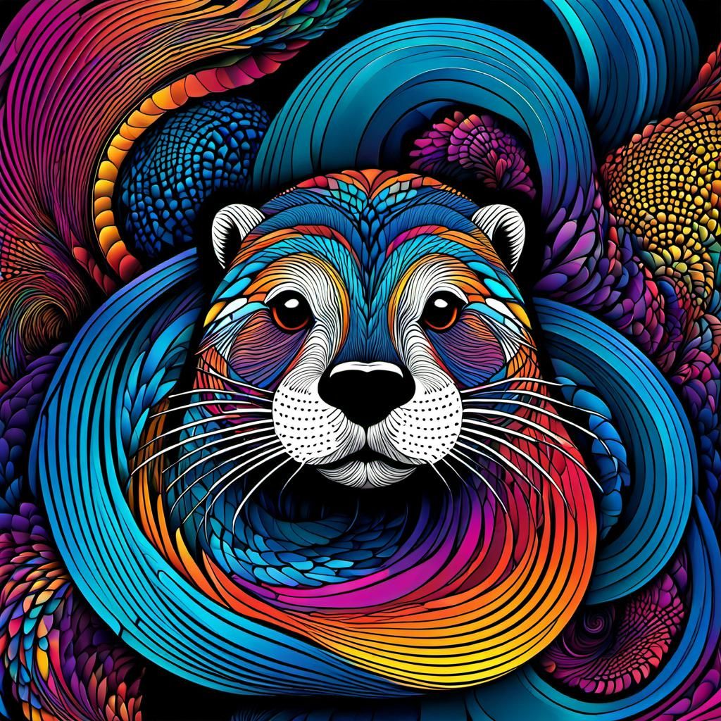 Abstract Chrome Otter Sculpture with Zentangle Elements