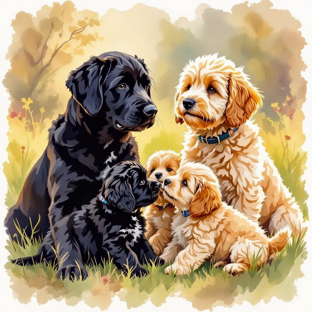 Cane Corso Labradoodle Puppies Playing in Golden Hour Light