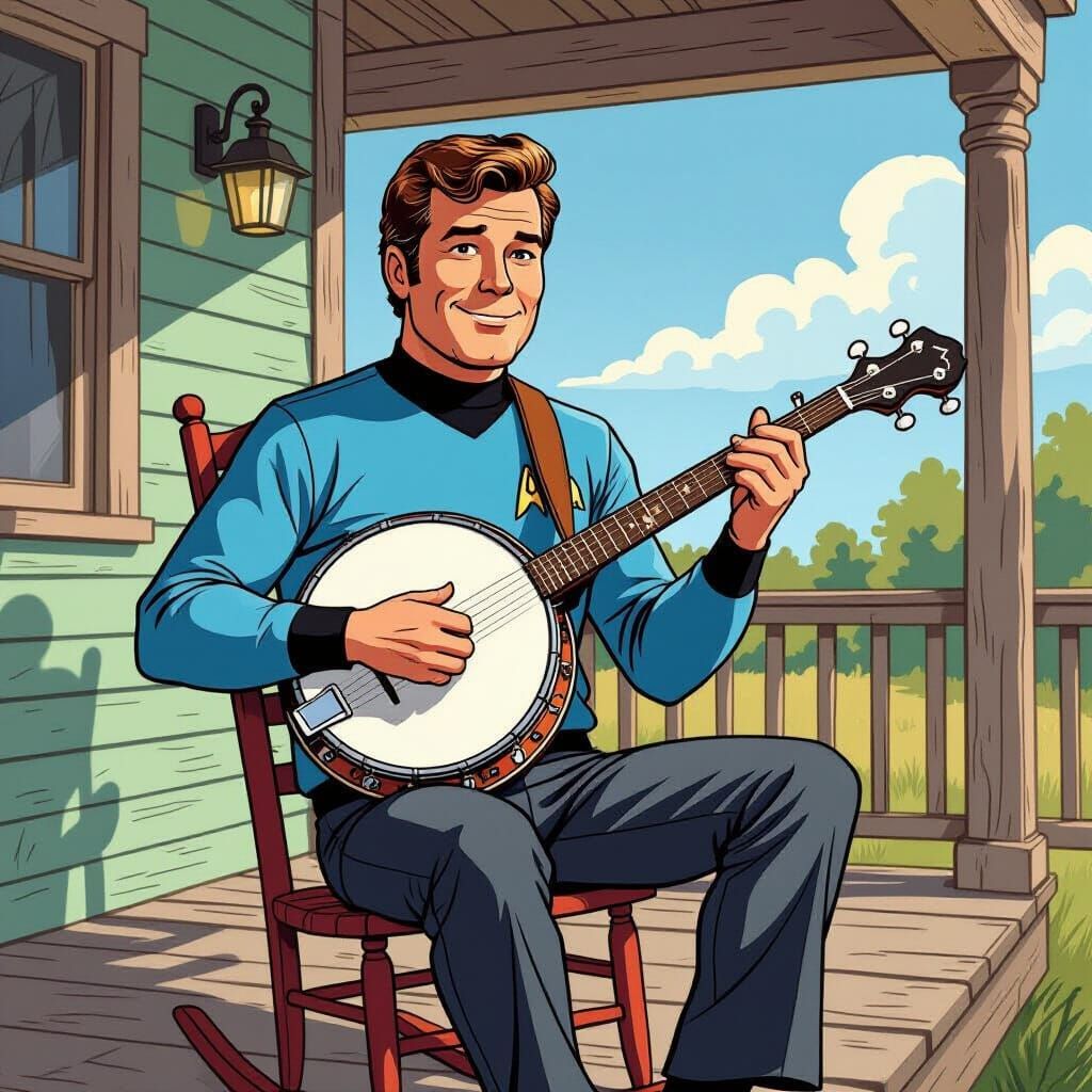 Captain Kirk Banjo Caricature in Magazine Illustration Style