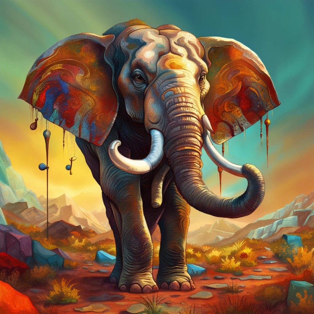 Jazz Elephant Trumpet Player: Surreal Action Painting