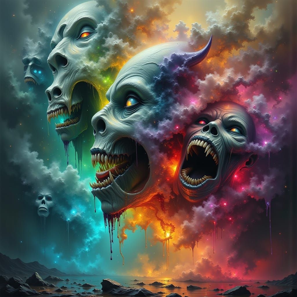 Ethereal Orc Faces in Triadic Mist