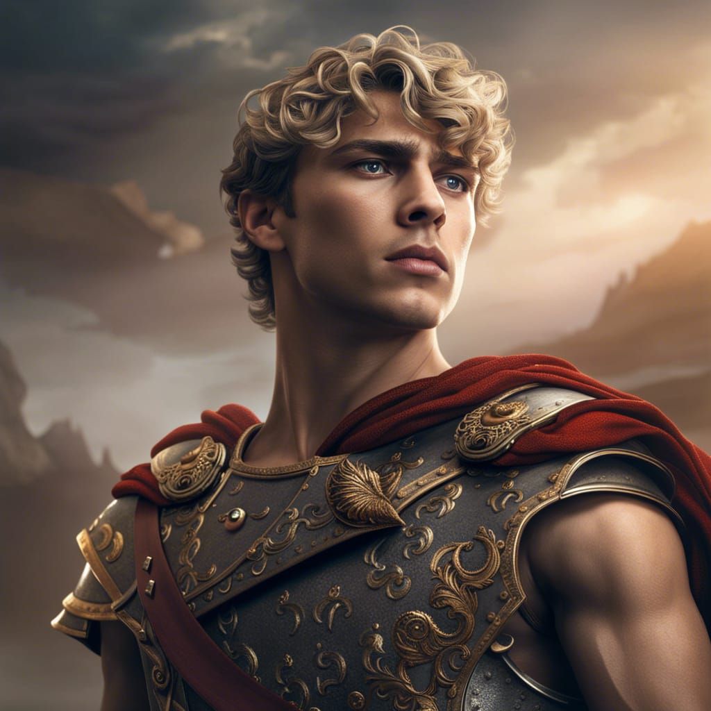 Young Man in Roman Armor: Detailed Matte Painting