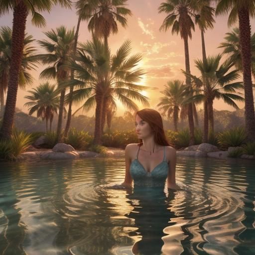 Desert Oasis: Woman Swimming in Golden Light