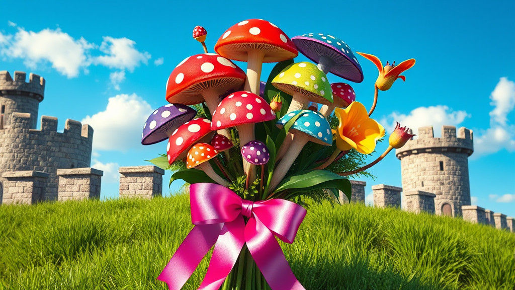 Mushroom Bouquet Splash Art on Castle Wall
