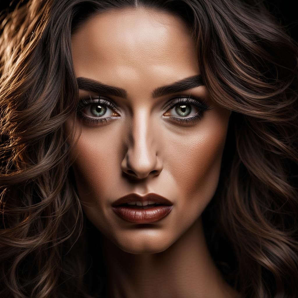 Intense Portrait of a Young Woman with Dramatic Lighting