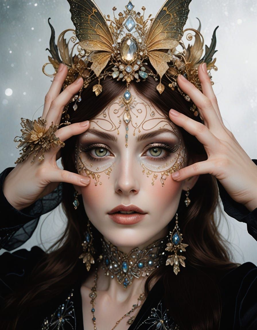 Majestic Faery Goddess in Art Nouveau Gown