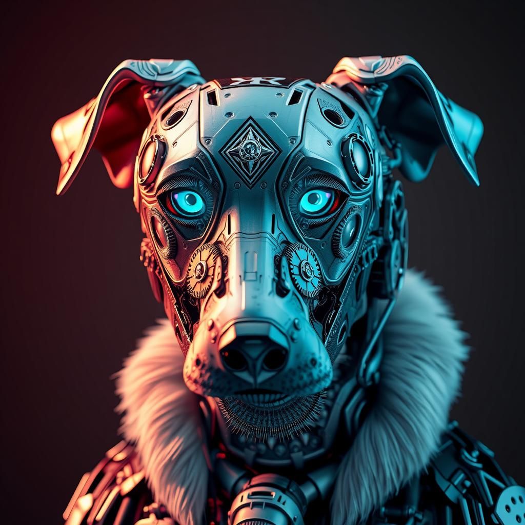 Cyborg Canine Portrait with Diamond Clockwork