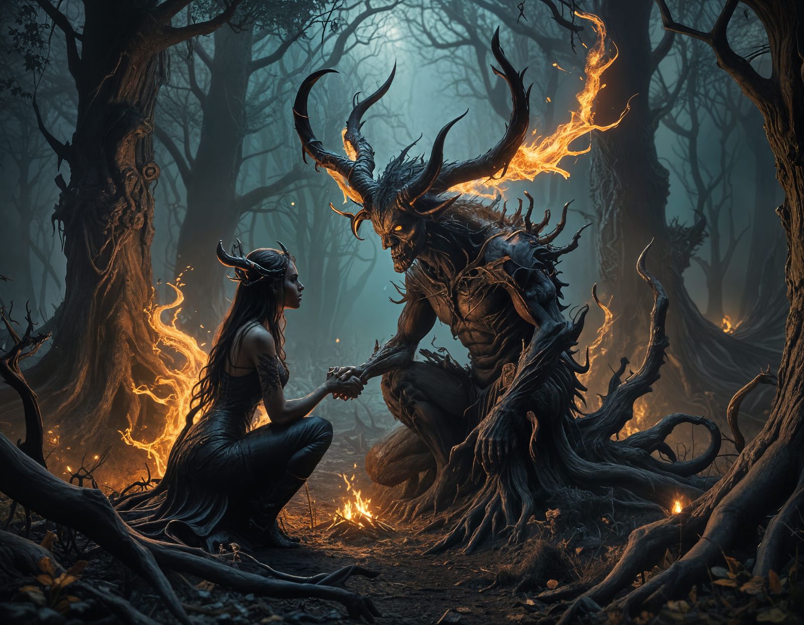 Surreal Demon Proposes to Fiery Demoness