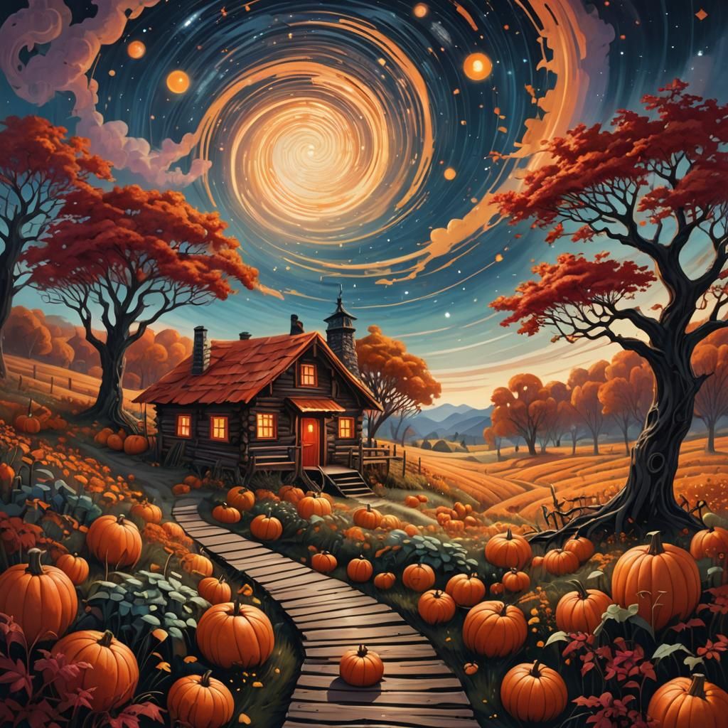 Cosmic Halloween Cabin in Astral Amaringo Style