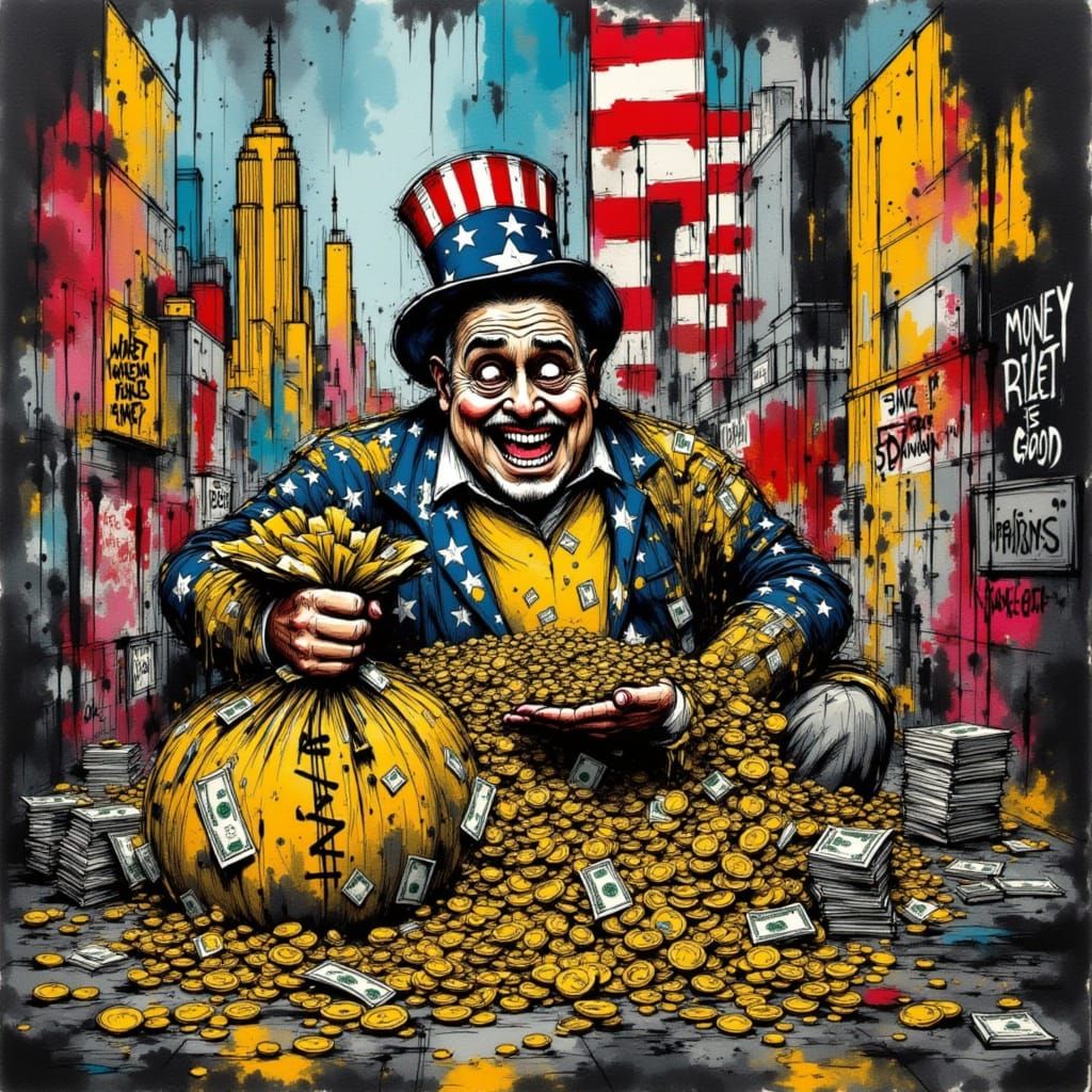 Uncle Sam Embodies Greed in Vibrant Street Art