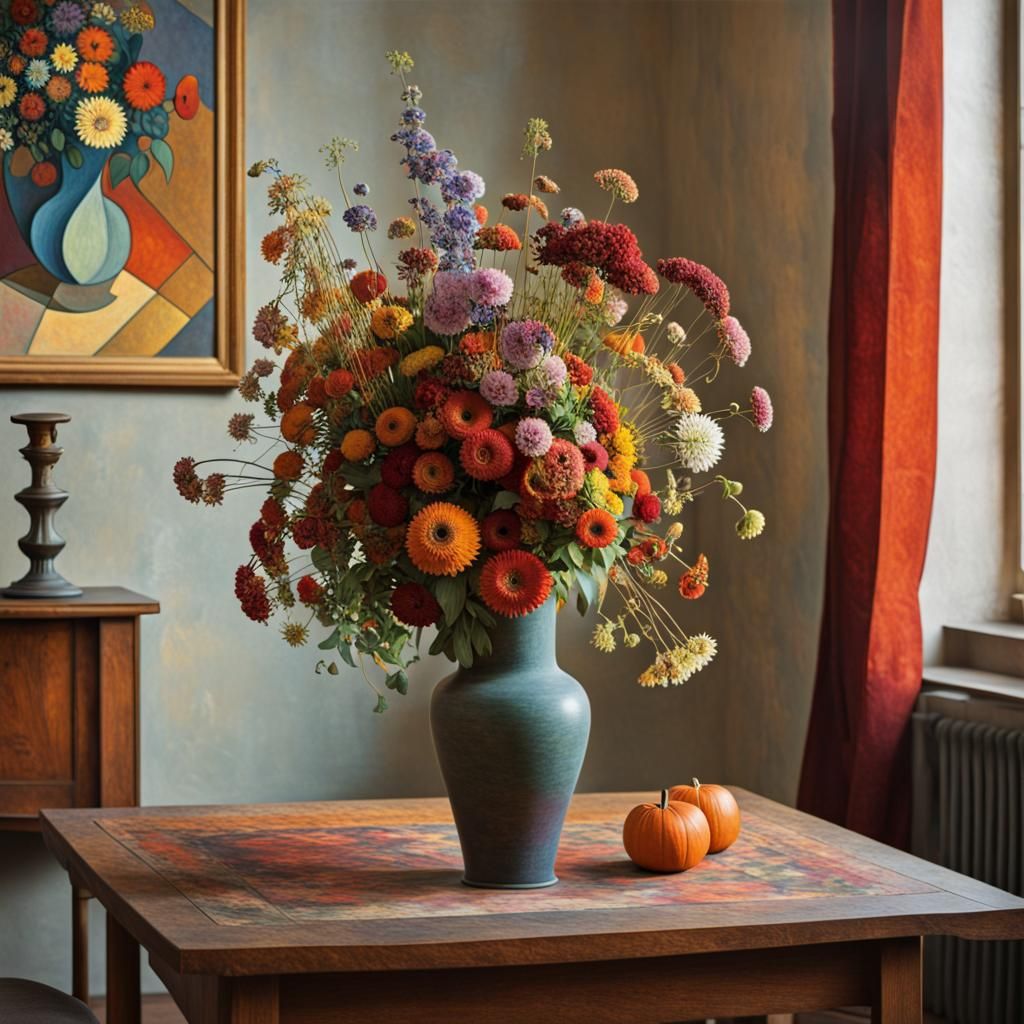 Autumn Flowers in Art Nouveau Style