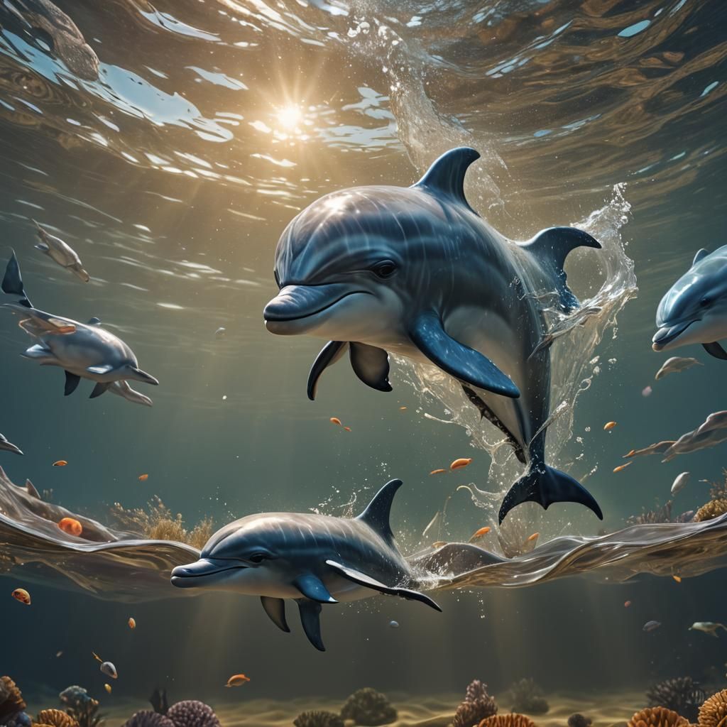 Cute Dolphin Baby in Ocean: Fantasy Concept Art