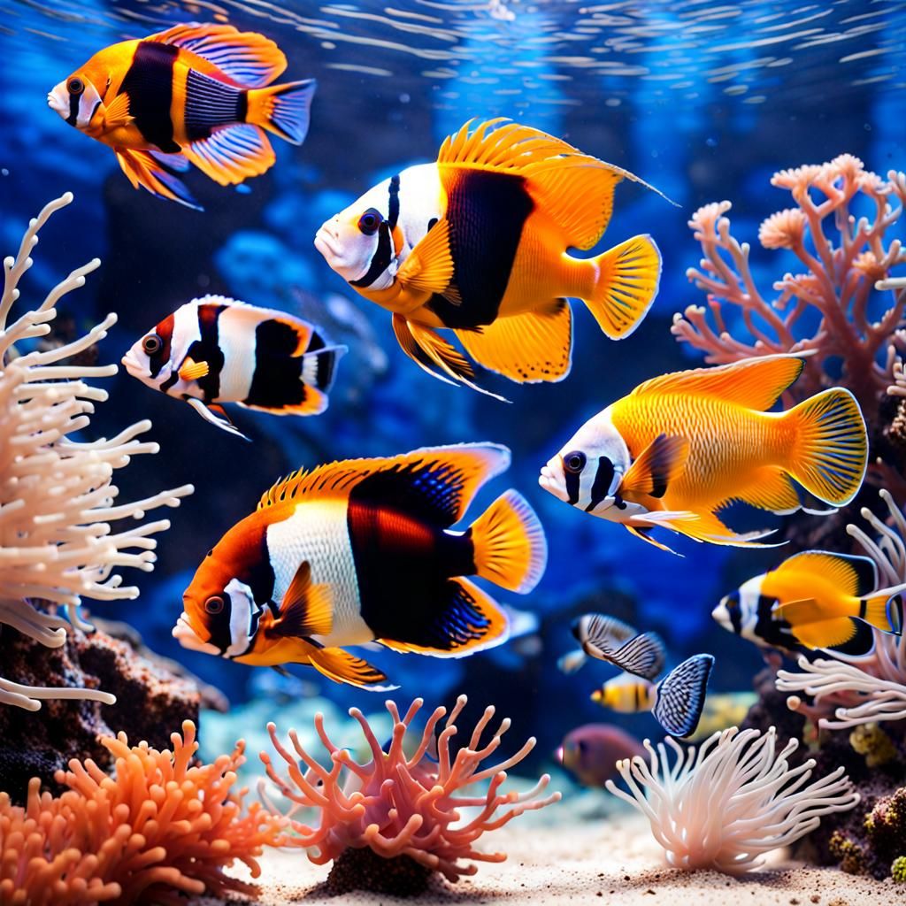 Vibrant Underwater Scene with Exotic Fish