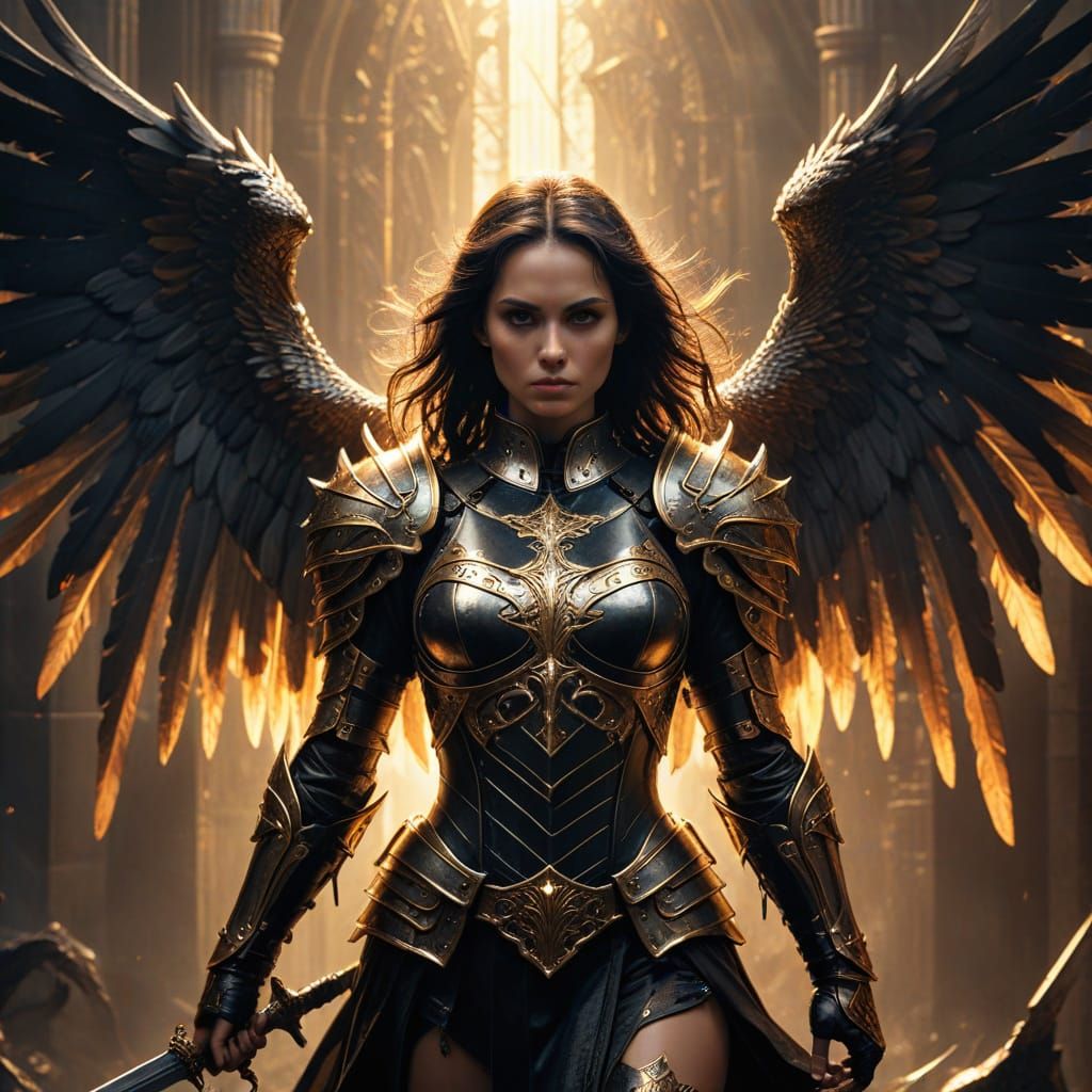 Gothic Angel Warrior in Dark Fantasy Armor