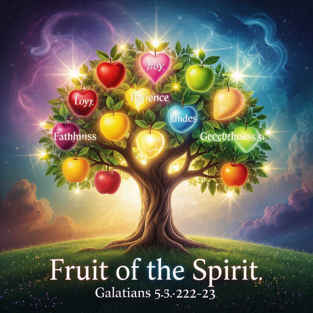 Luminous Tree of Spiritual Fruits in Surreal Style