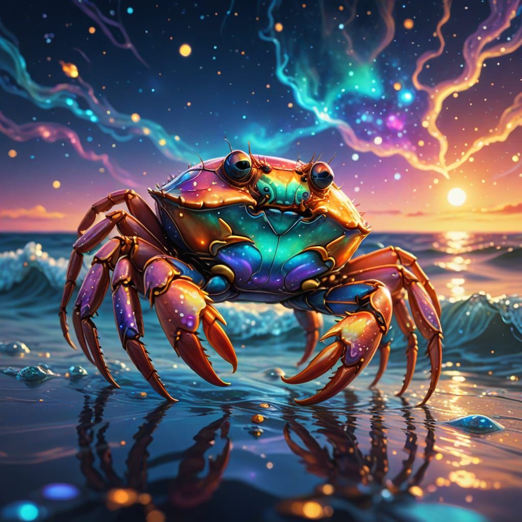 Cosmic Crab in Love: A Surreal Illustration