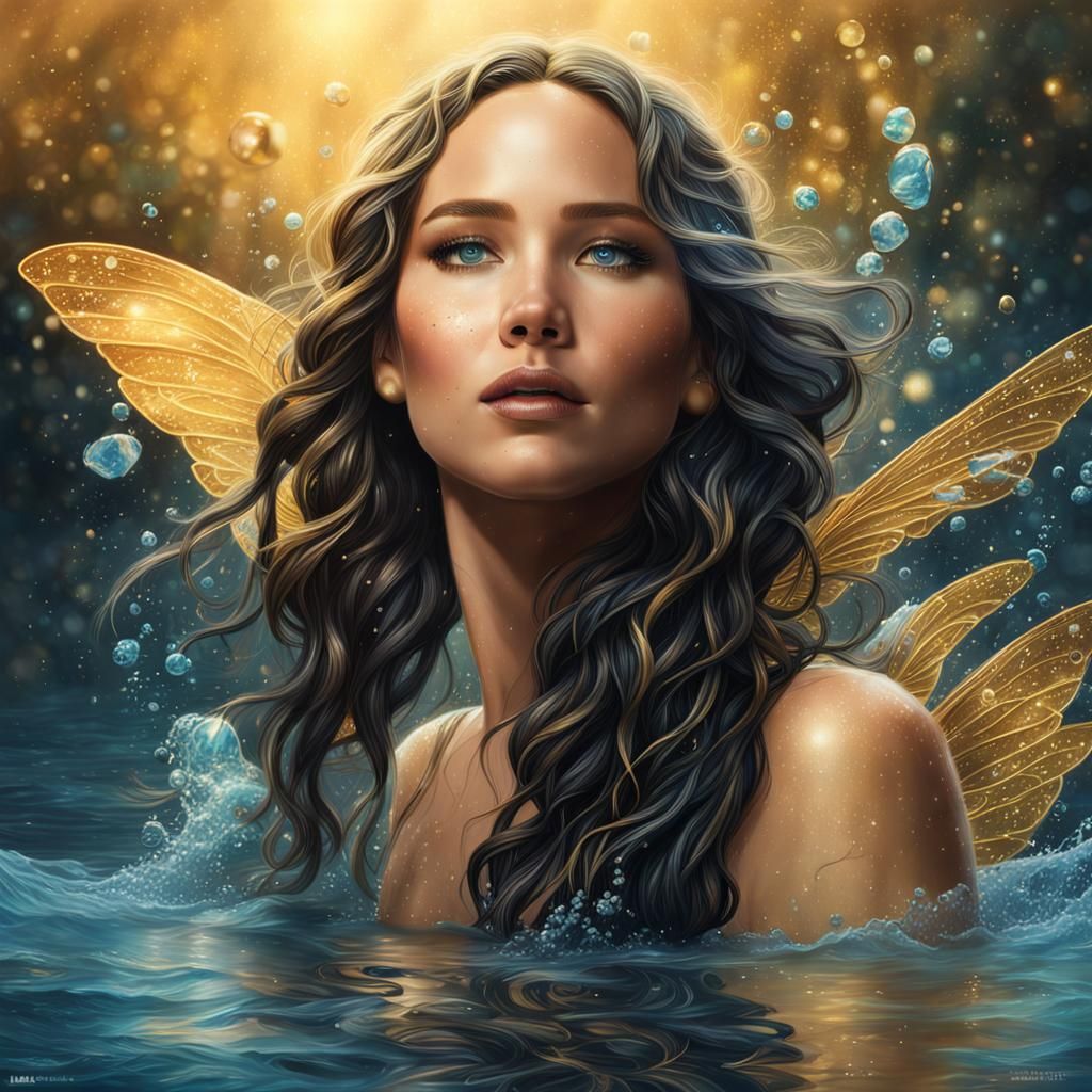 Water Fairy with Black Hair and Golden Stardust