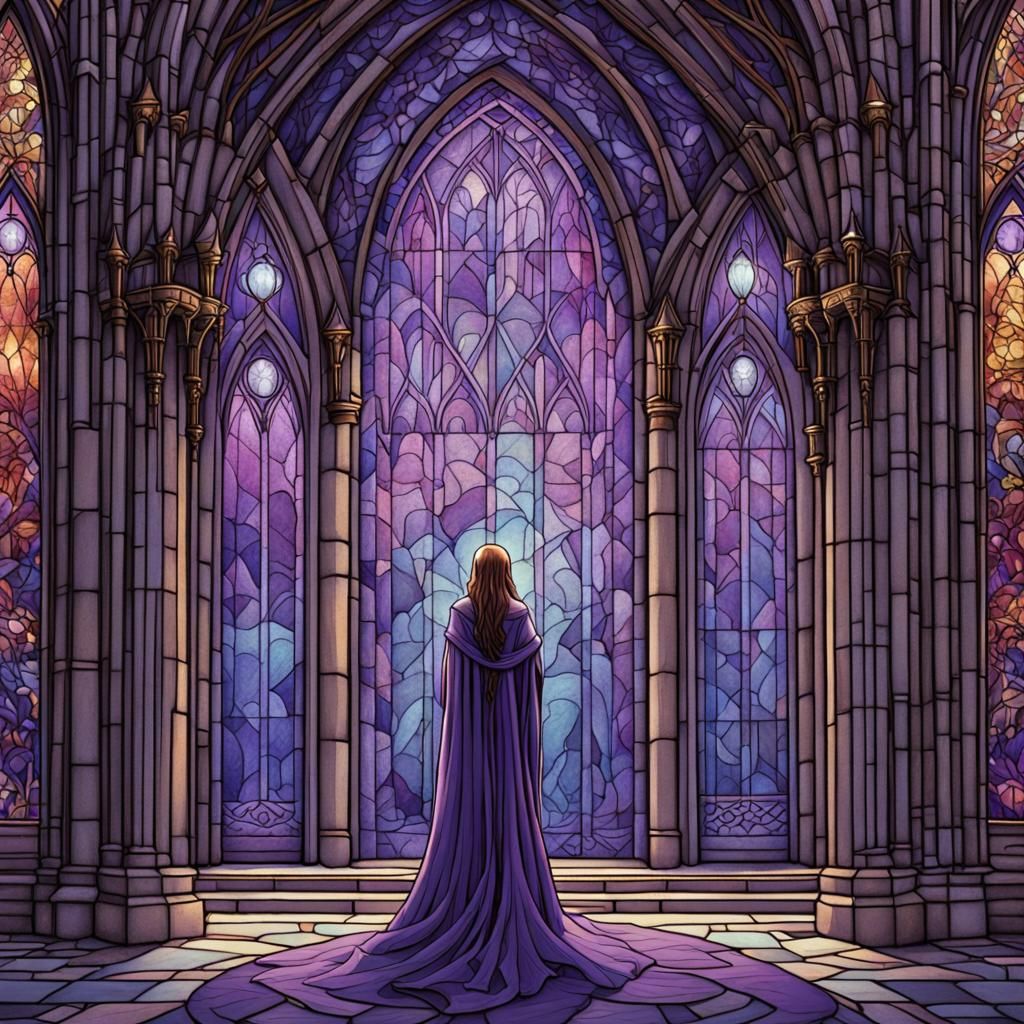 Mystical Woman at Gothic Art Nouveau Cathedral