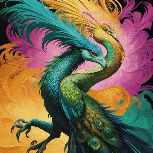 Dragon Peacock Woman in Abstract Expressionist Style