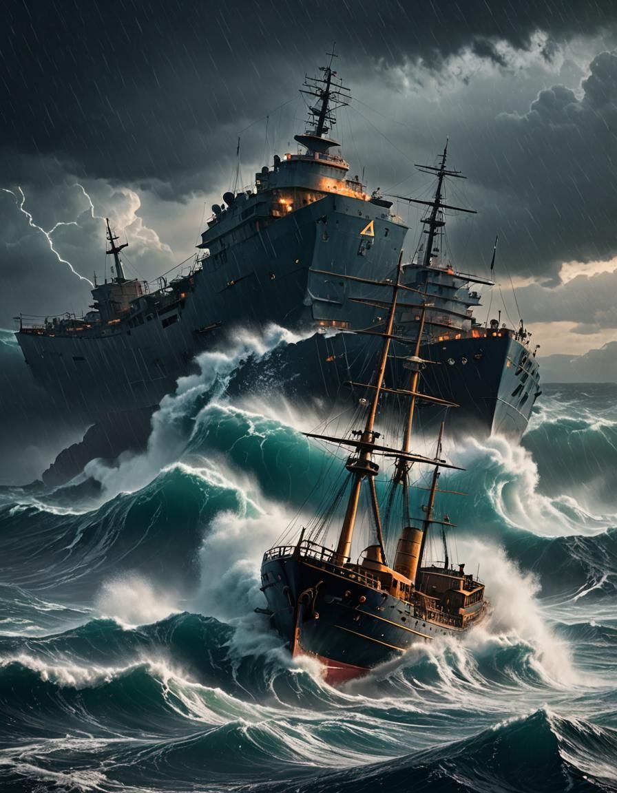 Eerie Storm: Abandoned Ship in a Matte Painting