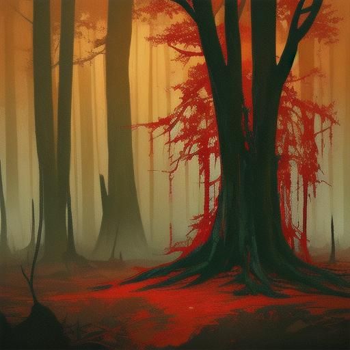 Blood-Soaked Forest in Dark Fantasy Style