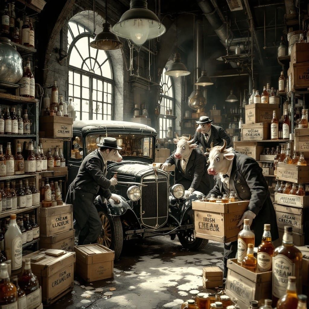 Gangster Irish Cream Liquor Warehouse Scene in 1930s Jersey