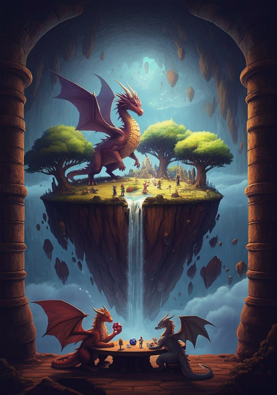 Dragons Play D&D in Ethereal Landscape
