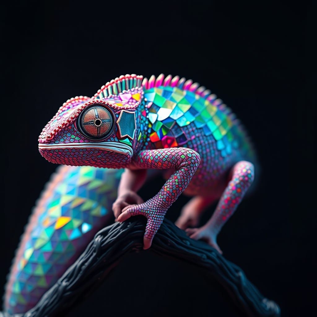 Iridescent Chameleon with Diamond Scales, Digital Art