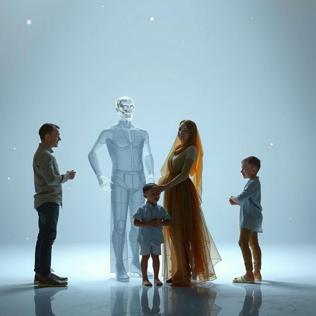Transparent Family in Futuristic Holographic Display