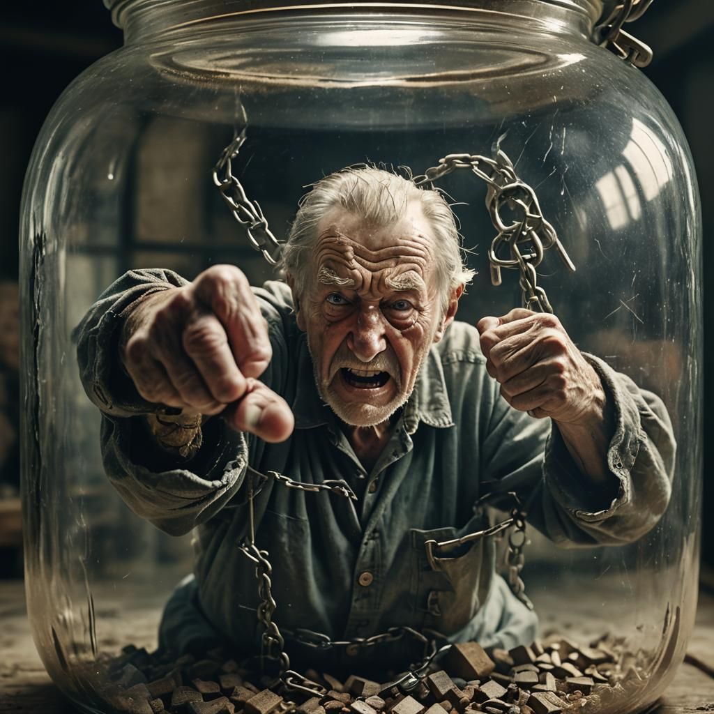 Imprisoned Man Desperately Beats Glass Jar