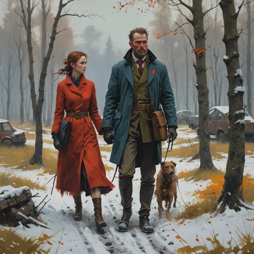 Detailed Painting of a Couple in Vintage Colors