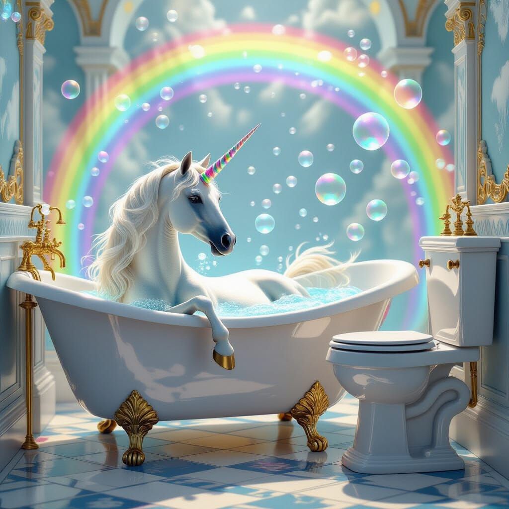 Magical Bathroom with Unicorn and Rainbows