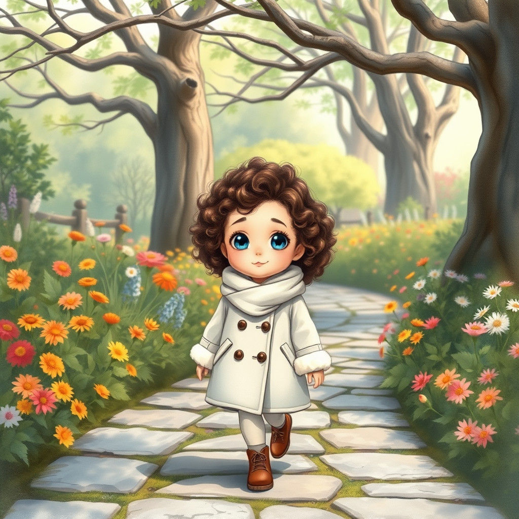 Girl in Garden: Whimsical Watercolor Illustration