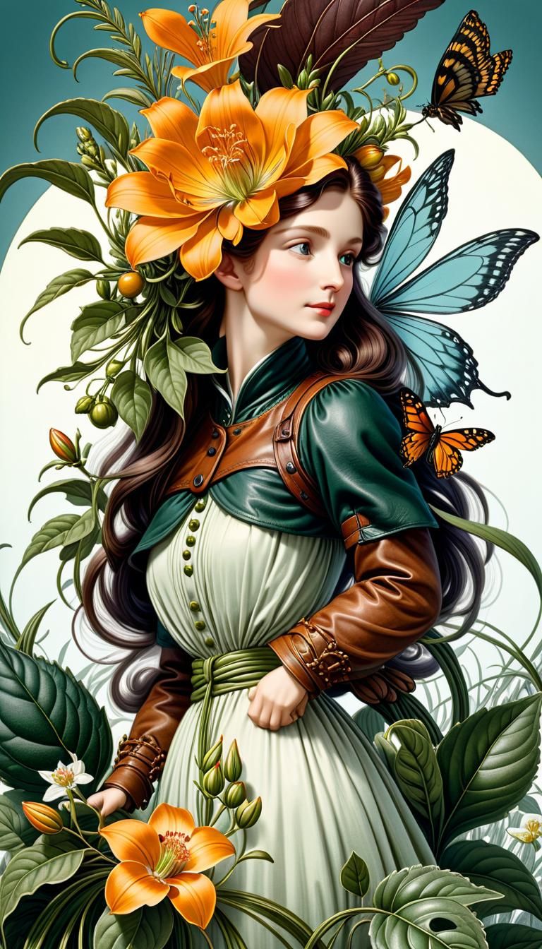 Victorian Botanical Art with Detailed Foliage