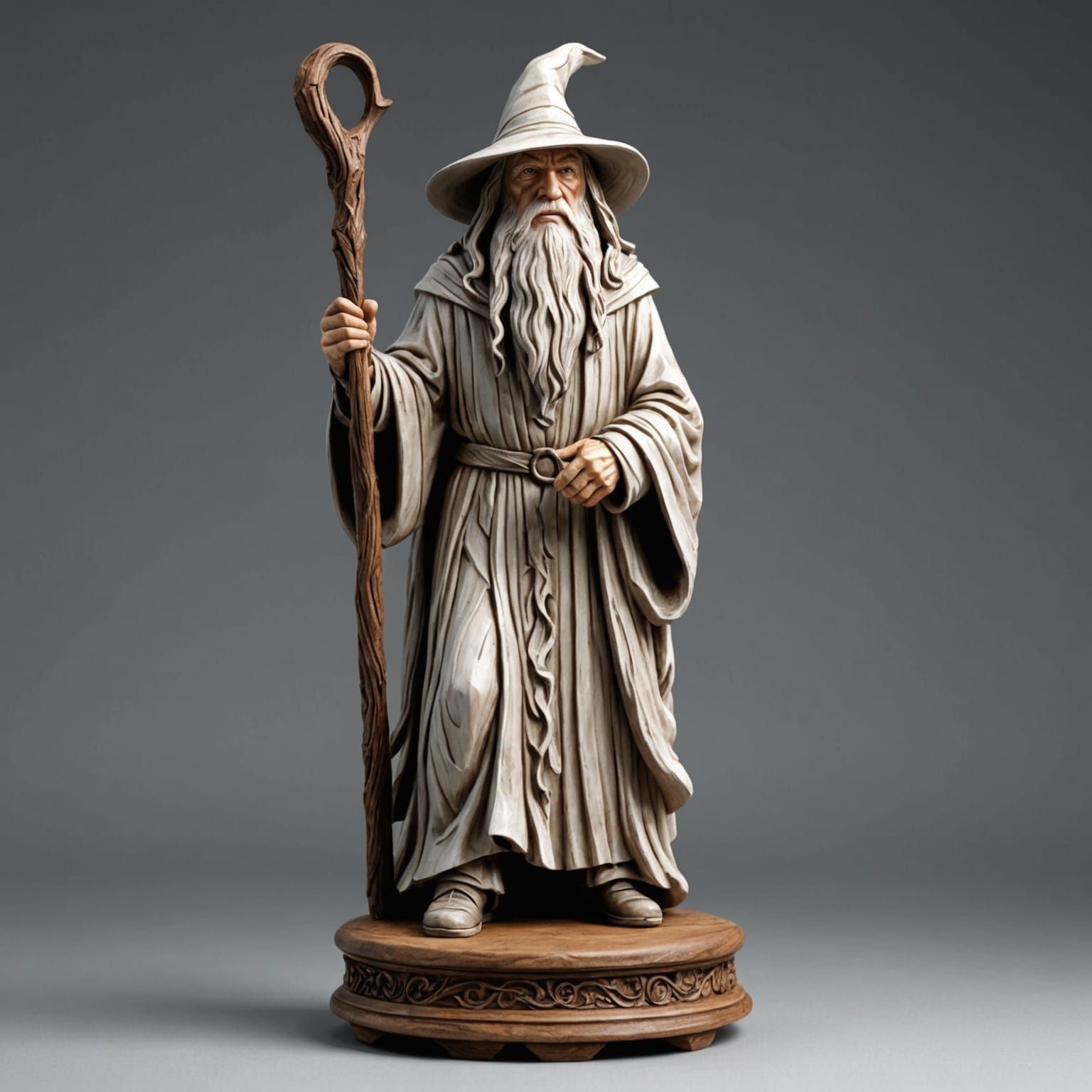 Gandalf Wood Carving Figurine with Volumetric Lighting