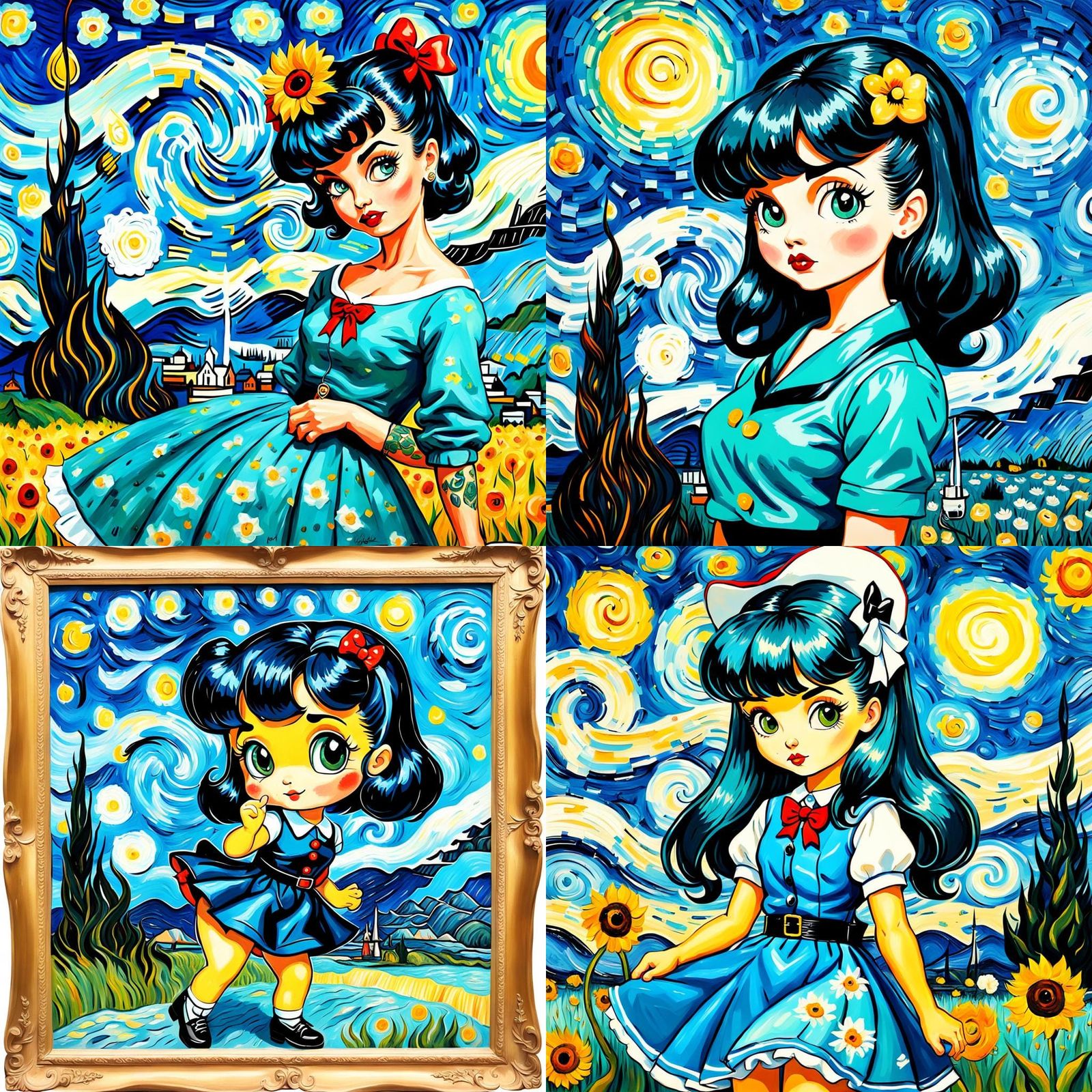 Bettie Boop in Vibrant Oil Painting Style of Van Gogh