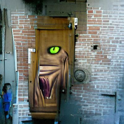 Eerie Doorway: Monster Peeking From Behind